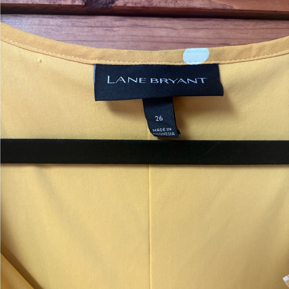 Lane Bryant Mustard Yellow Top with White Polka Dots Women's Size 26 Babydoll - Picture 5 of 9